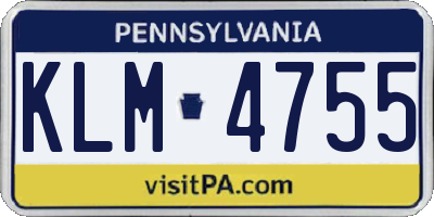PA license plate KLM4755