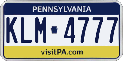 PA license plate KLM4777