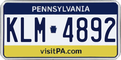 PA license plate KLM4892