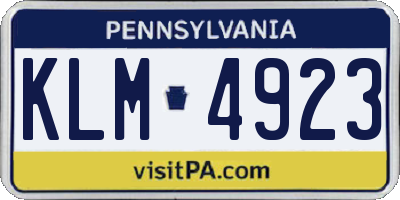 PA license plate KLM4923
