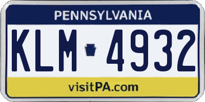 PA license plate KLM4932