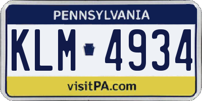 PA license plate KLM4934