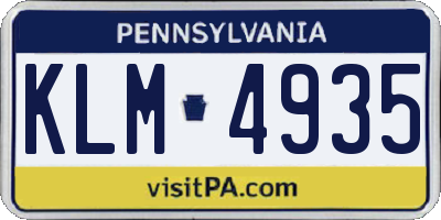 PA license plate KLM4935