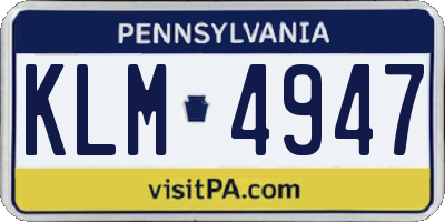 PA license plate KLM4947