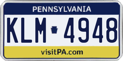 PA license plate KLM4948