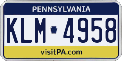 PA license plate KLM4958