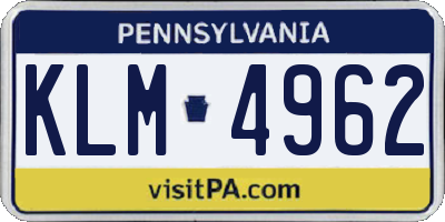 PA license plate KLM4962