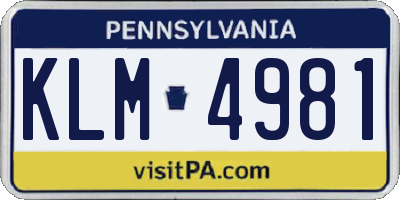 PA license plate KLM4981