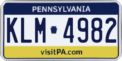 PA license plate KLM4982