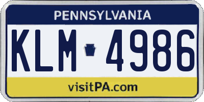 PA license plate KLM4986