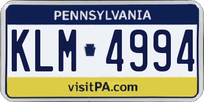 PA license plate KLM4994