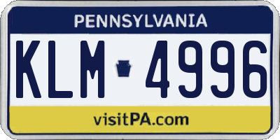 PA license plate KLM4996