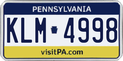 PA license plate KLM4998