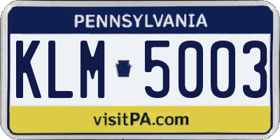 PA license plate KLM5003