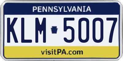 PA license plate KLM5007