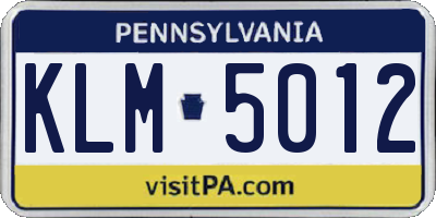 PA license plate KLM5012