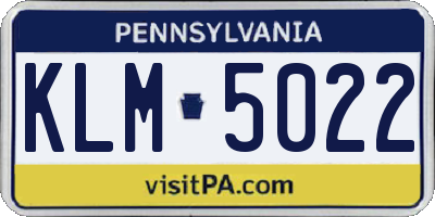 PA license plate KLM5022
