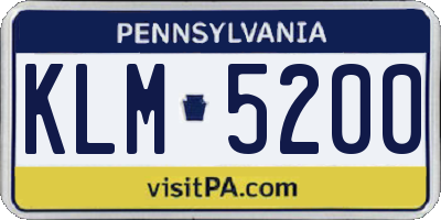 PA license plate KLM5200