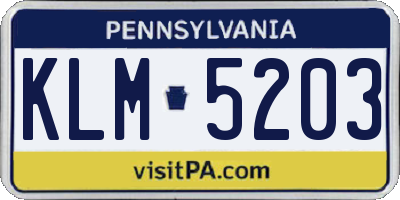PA license plate KLM5203