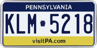 PA license plate KLM5218