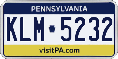 PA license plate KLM5232