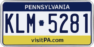 PA license plate KLM5281