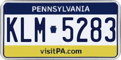 PA license plate KLM5283