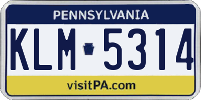 PA license plate KLM5314