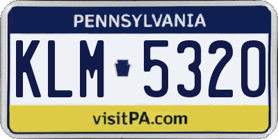 PA license plate KLM5320
