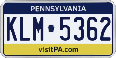 PA license plate KLM5362