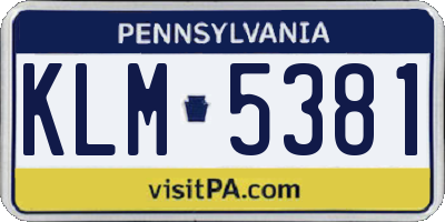 PA license plate KLM5381