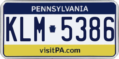 PA license plate KLM5386