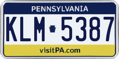 PA license plate KLM5387