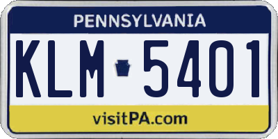 PA license plate KLM5401