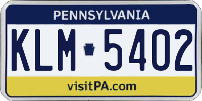 PA license plate KLM5402