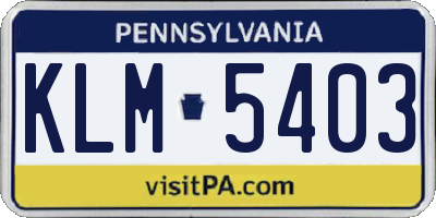 PA license plate KLM5403