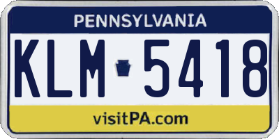 PA license plate KLM5418