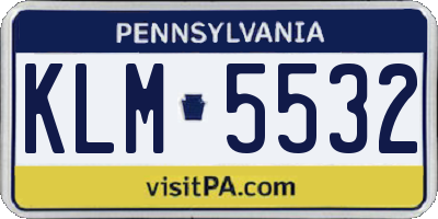 PA license plate KLM5532