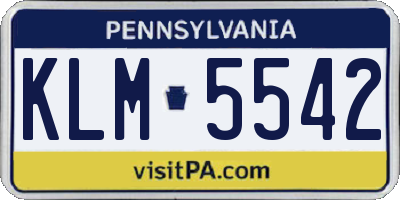 PA license plate KLM5542
