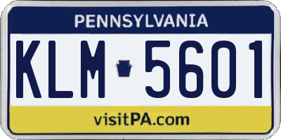 PA license plate KLM5601
