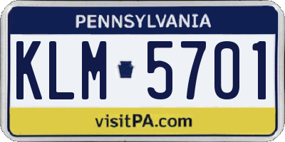 PA license plate KLM5701