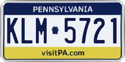 PA license plate KLM5721