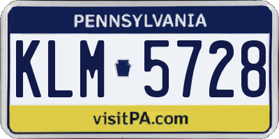 PA license plate KLM5728
