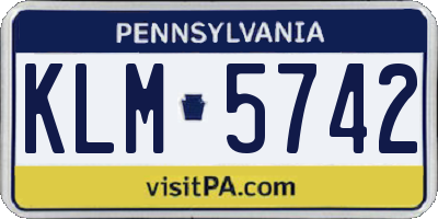 PA license plate KLM5742