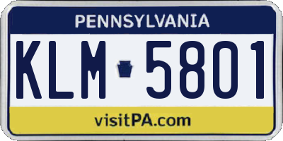 PA license plate KLM5801