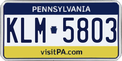 PA license plate KLM5803