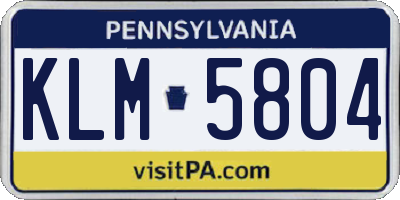 PA license plate KLM5804