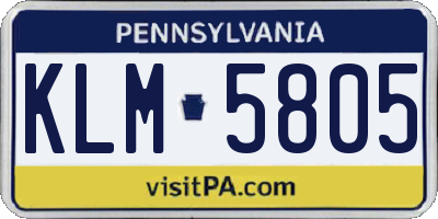 PA license plate KLM5805