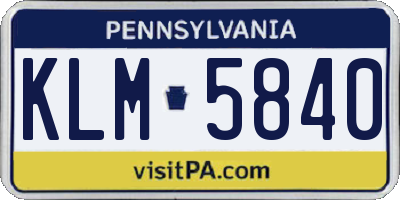 PA license plate KLM5840