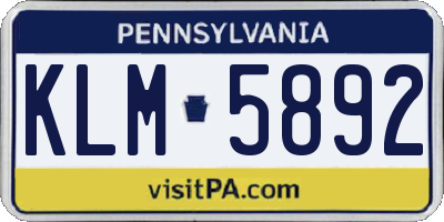 PA license plate KLM5892